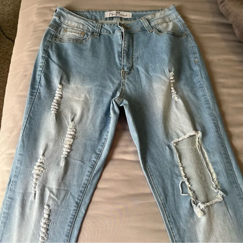 Nany‎ Jeans Womens 10 Cotton Blend Light Wash High Rise Ripped Jeans